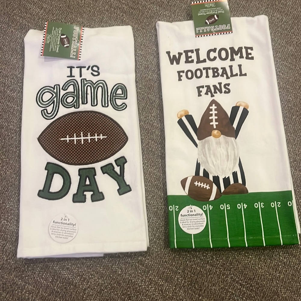 New Set of 2 It’s Game Day / Gnomes Welcome Football  Fans 🏈 Kitchen Towels